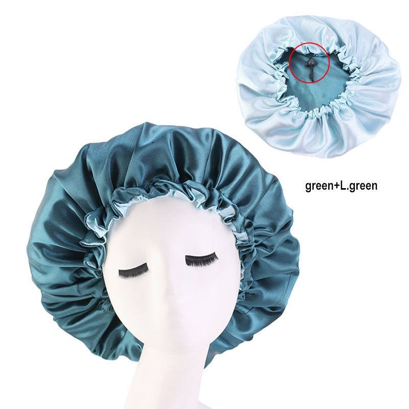 MHS Satin Haar Bonnet – Dubbel Laag en Verstelbaar 36cm Groen