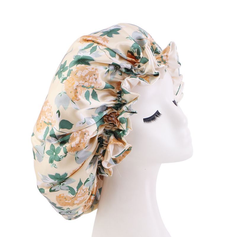 MHS Satin Slaapcap – Dubbele Laag met Elastische Band 38cm, Beige