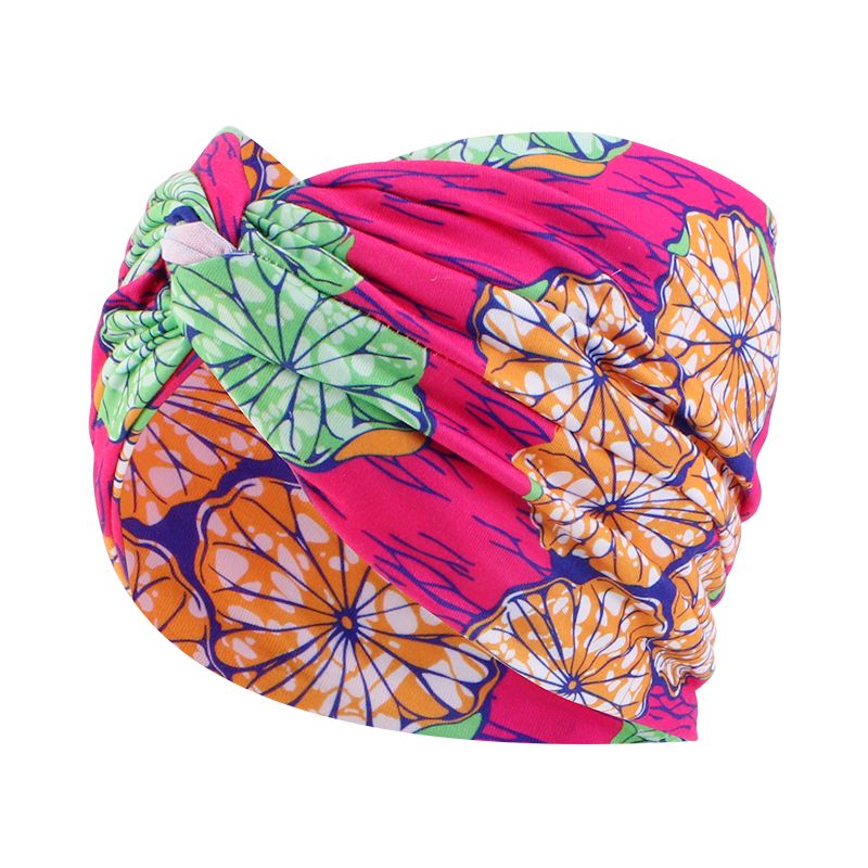 Designer Bloemenprint Brede Haarband – Vintage Knoop in Rood Oranje Groen