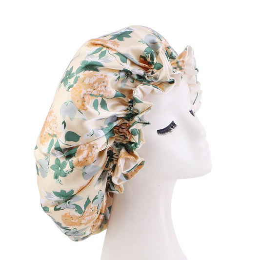 MHS Satin Slaapcap – Dubbele Laag met Elastische Band 38cm, Beige